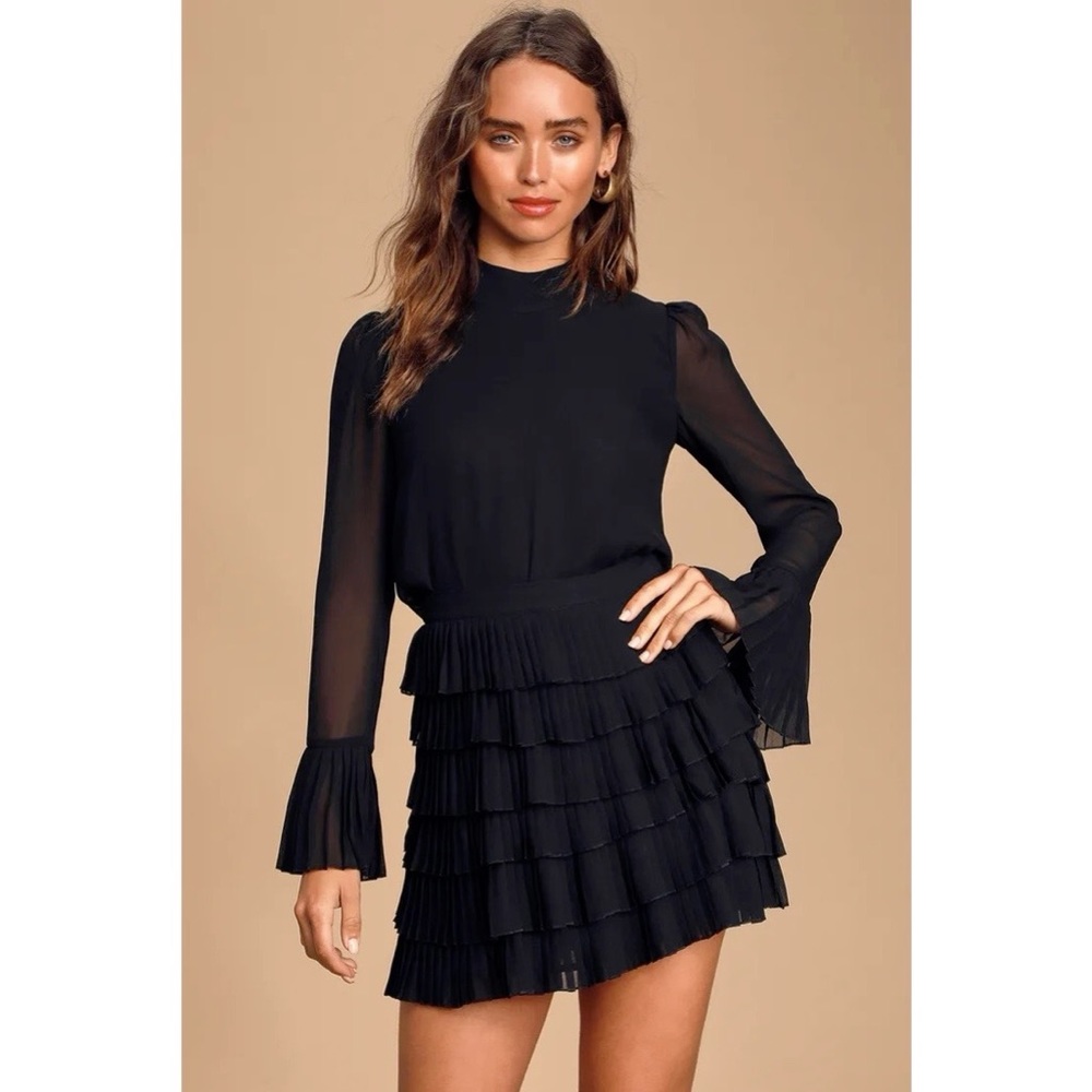 NWT Ali & Jay Teddy Black Sheer Chiffon Tie-Back Long Sleeve Top